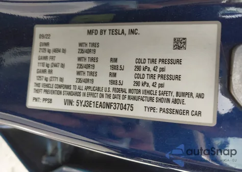 2022 Tesla Model 3 Rear-Wheel Drive from USA, damaged, VIN 5YJ3E1EA0NF370475